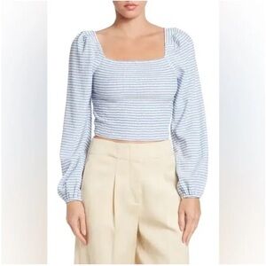 Sophie Rue Blue and White Stripe Smocked Top